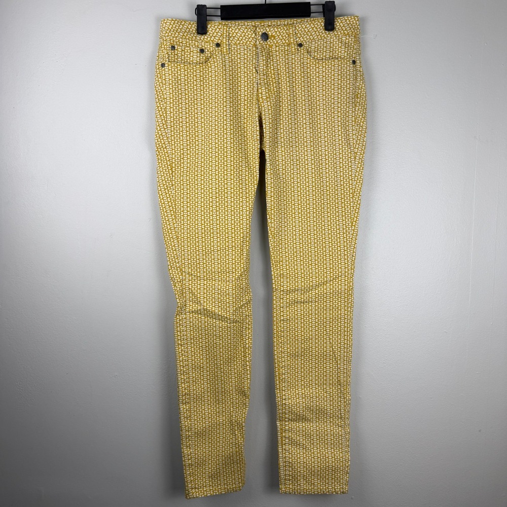 PrAna Kara Organic Jeans Womens 8/29 Yellow Cotton Geometric Low-Rise Skinny Leg